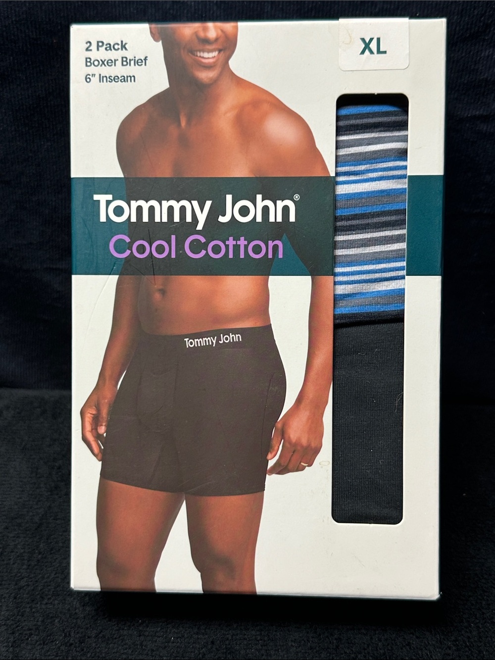Tommy John Men's Boxer Brief 2-Pack - Black & Blue Stripes